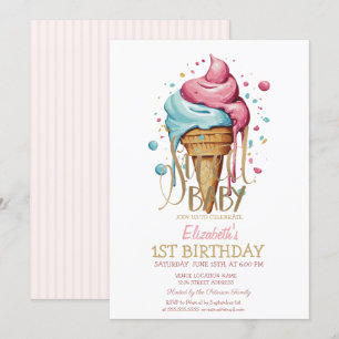 Convites Sorvete Derretendo Gelado Listrado Aniversário