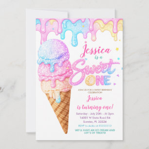 Convites Sorvete Doce Um Pastel Glitter Aniversário
