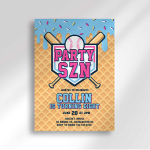 Convites Sorvete Drip Beisebol Aniversário Festa Szn