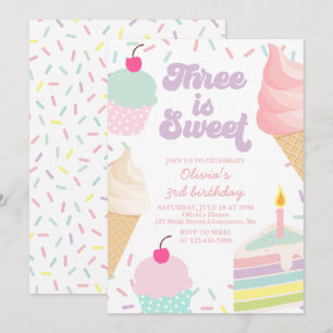 Convites Sorvete e aniversário de 3 anos de bolso