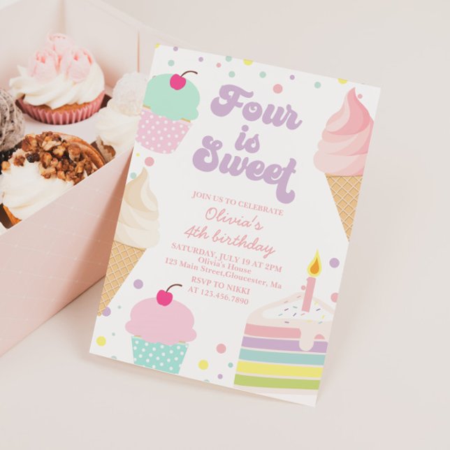 Convites Sorvete e Bolo 4º Aniversário (Criador carregado)