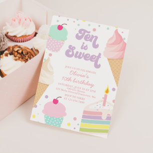 Convites Sorvete e Bolo Dez é doce 10º aniversário