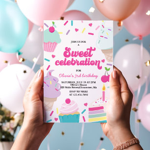 Convites Sorvete e Bolo Doce Celebração de Aniversário