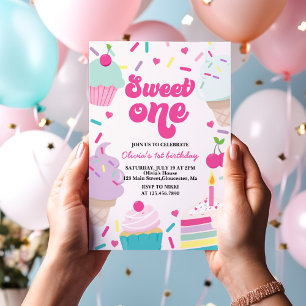 Convites Sorvete e Bolo Doce Um 1º Aniversário