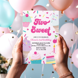 Convites Sorvete e Bolo Dois segundos aniversários Doce