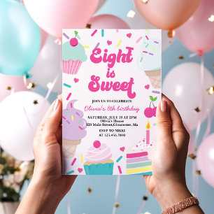 Convites Sorvete e Bolo Eight é um 8º Aniversário Doce