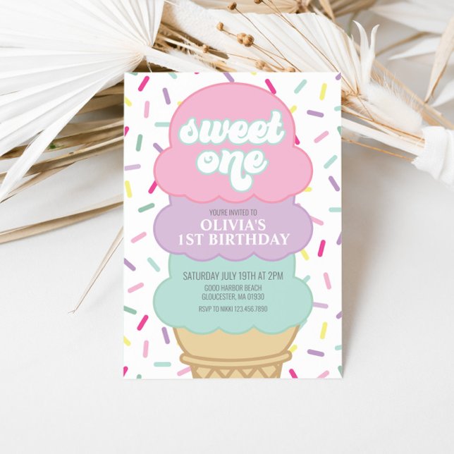 Convites Sorvete e Confeitos Doce Um 1º Aniversário (Criador carregado)