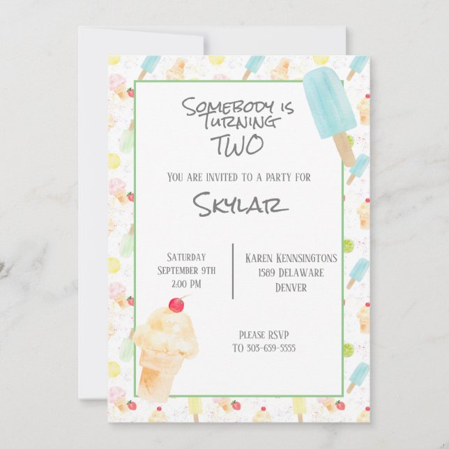 Convites Sorvete e picles de segundo aniversário (Frente)