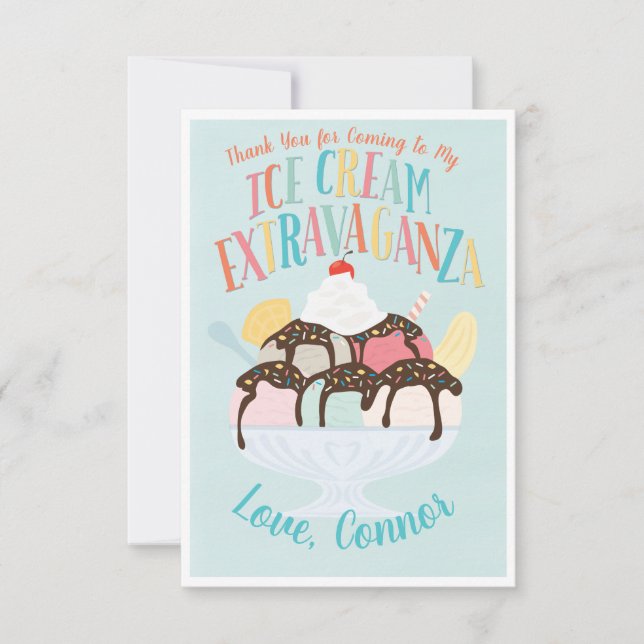 Convites Sorvete Extravaganza Festa de aniversário Obrigado (Frente)