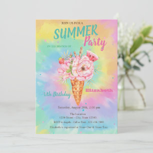 Convites Sorvete Flores Frutas Verão Tye Dye Aniversário 
