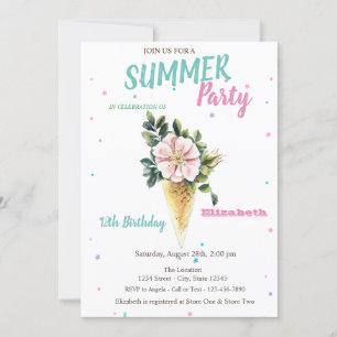 Convites Sorvete Flores Verão Aniversário