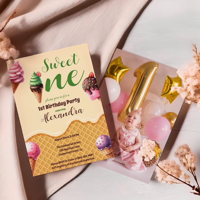 Convites Sorvete Fotográfico Doce Um Primeiro Aniversário (Criador carregado)