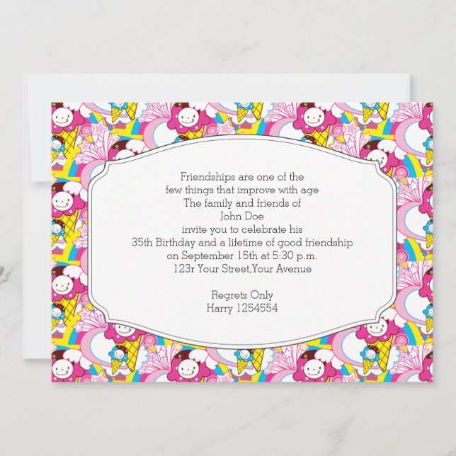 Convites Sorvete Kawaii Uber Cute festa de aniversário (Frente)