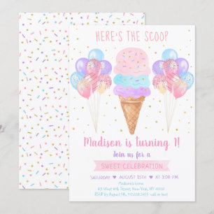 Convites sorvete Pastel, aqui está o aniversário da colhe