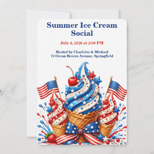 Convites Sorvete Patriótico Social - Vermelho Branco e Azul