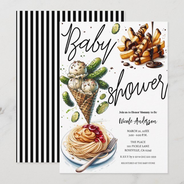 Convites Sorvete & Picles Desejos Estranhos Baby Shower (Frente/Verso)