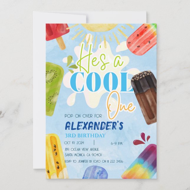 Convites Sorvete Picolé Verão 1º 3º 4º 5º 6º Menino (Frente)