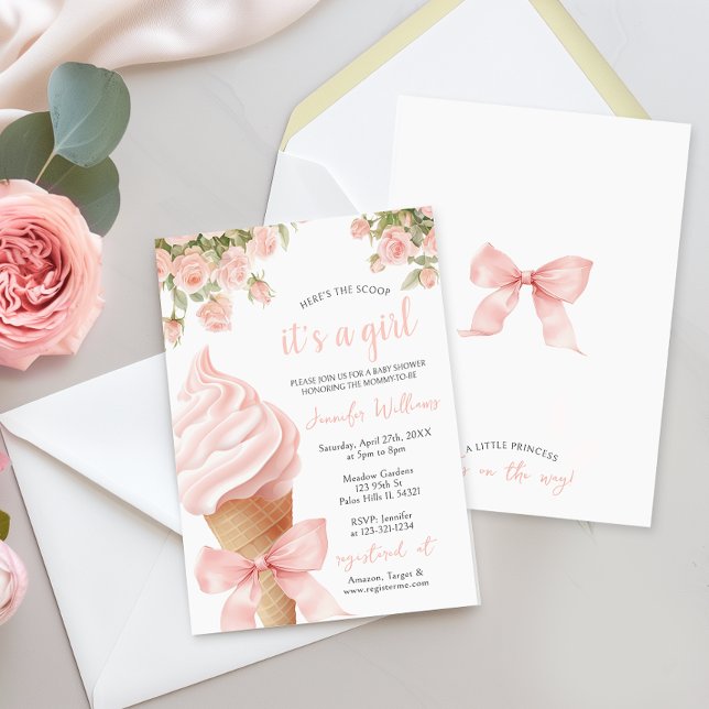 Convites Sorvete rosa Arco  Verão Chá (Criador carregado)