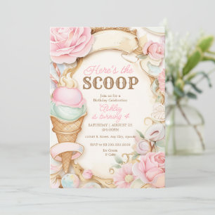 Convites Sorvete rosa pastel do cone do sorvete Vintage