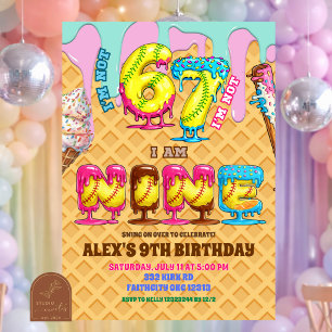 Convites Sorvete Softbol Drip Seis Sete menino 9º Aniversár