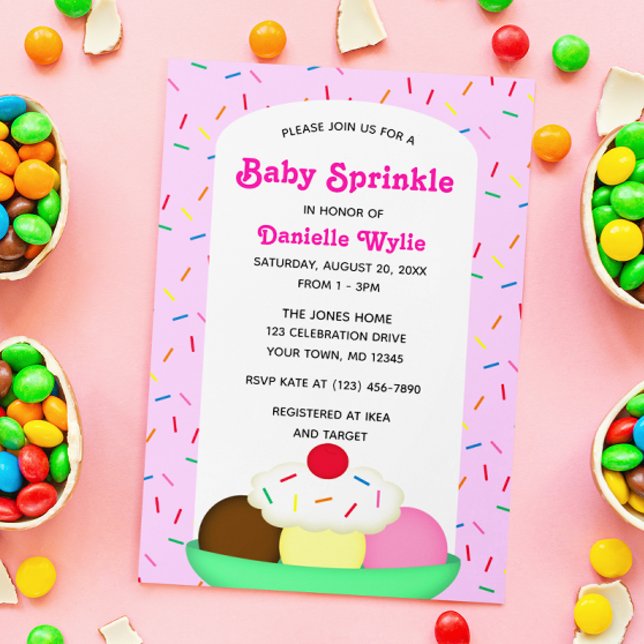Convites Sorvete Sundae com Sprinkles Pink Baby Sprinkle (Criador carregado)