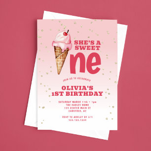 Convites Sorvete Sweet One Rosa 1º Aniversário