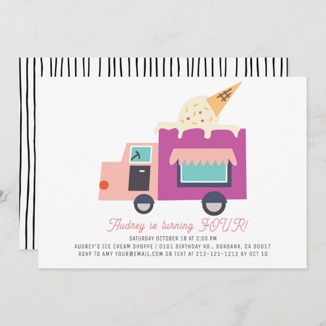 Convites Sorvete Truck Birthday (Frente/Verso)