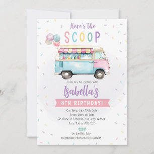 Convites Sorvete Van Birthday Invite - Aqui está o Scoop