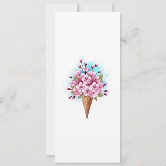 Convites Sorvete Waffle Rosa Sakura Cone (Frente)