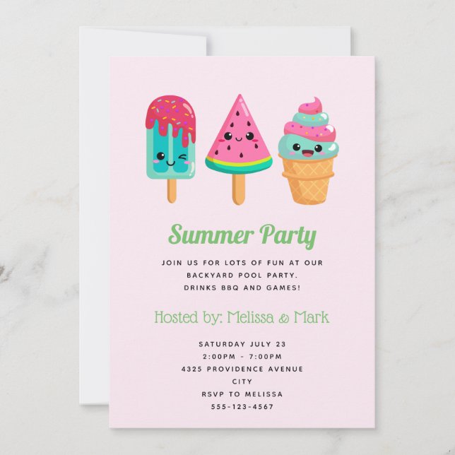 Convites Sorvete Yummy Trio Summer Vibe Party (Frente)