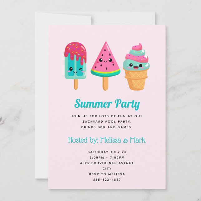 Convites Sorvete Yummy Trio Summer Vibe Party (Frente)