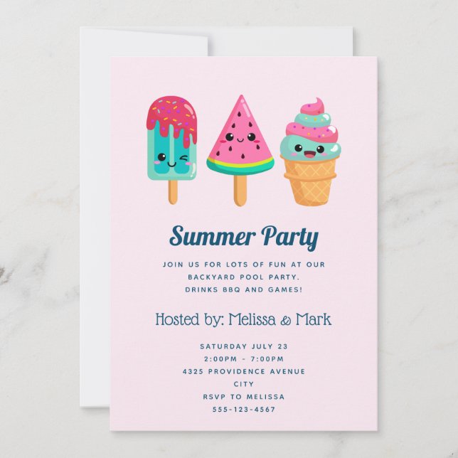 Convites Sorvete Yummy Trio Summer Vibe Party (Frente)