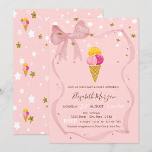 Convites Sorvetes Estrelas Laço Rosa Chã de Bebê