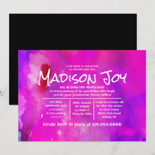 Convites Sou FUSHIA WATERCOLOR Jewish Baby Naming