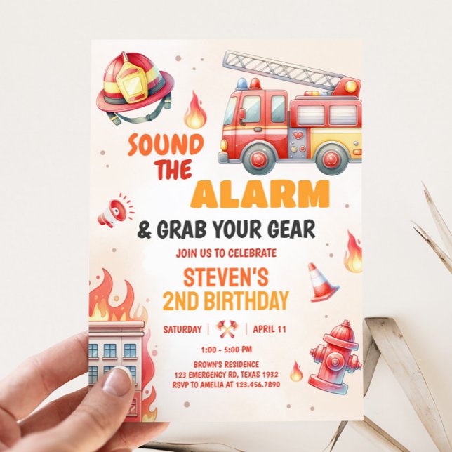 Convites Sound the Alarm Fire Truck Baby Shower (Fire Truck Birthday Party Invitation)