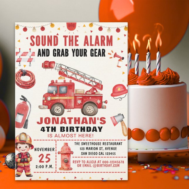 Convites Sound the Alarm! Firefighter Birthday for Boys (Criador carregado)