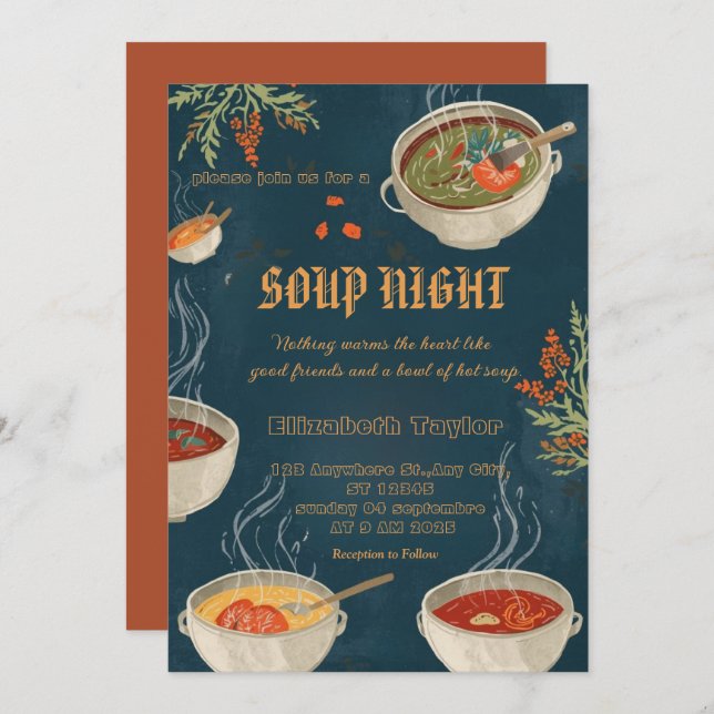 Convites Soup Night Dinner Party Invitations (Frente/Verso)