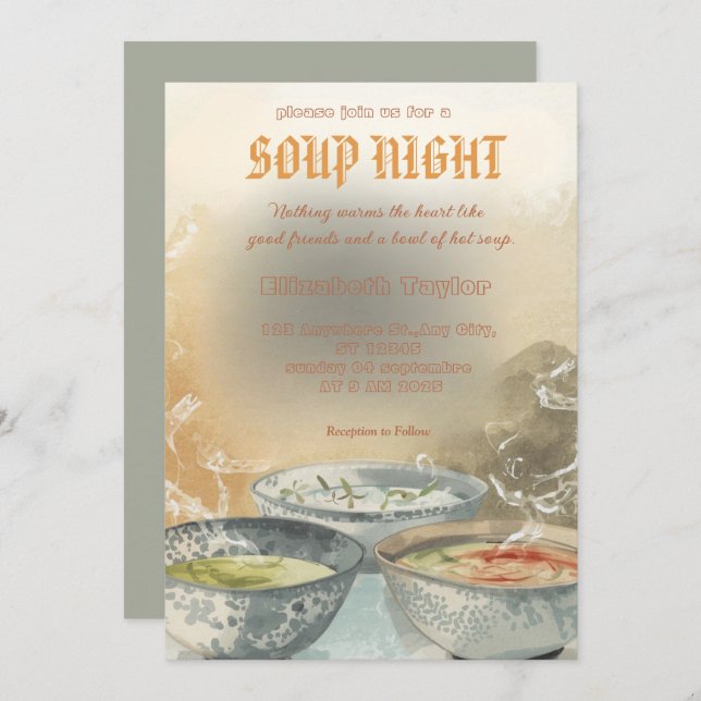 Convites Soup Night Dinner Party Invitations (Frente/Verso)