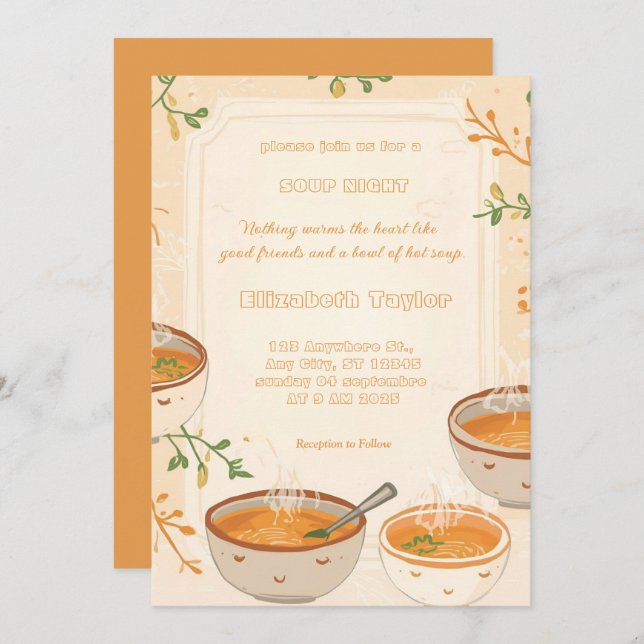 Convites Soup Night Dinner Party Invitations (Frente/Verso)