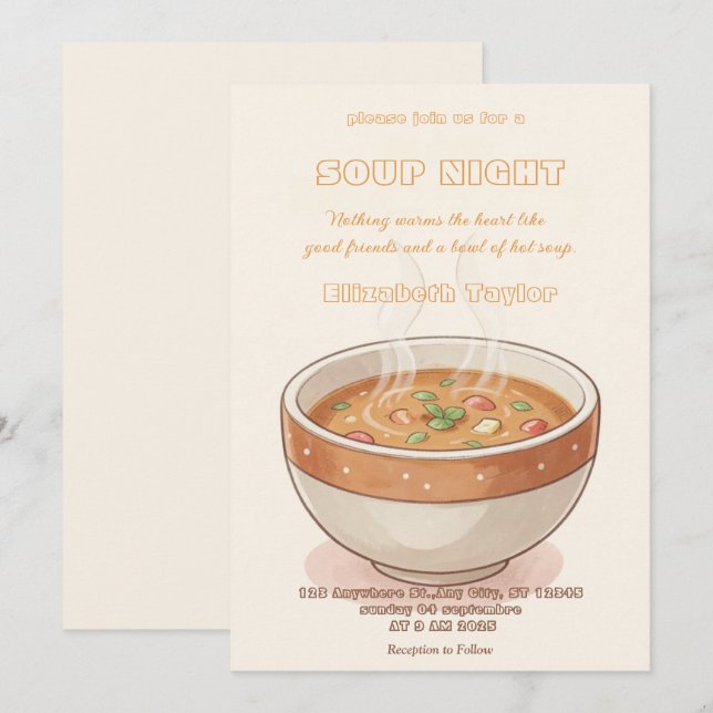Convites Soup Night Dinner Party Invitations (Frente/Verso)
