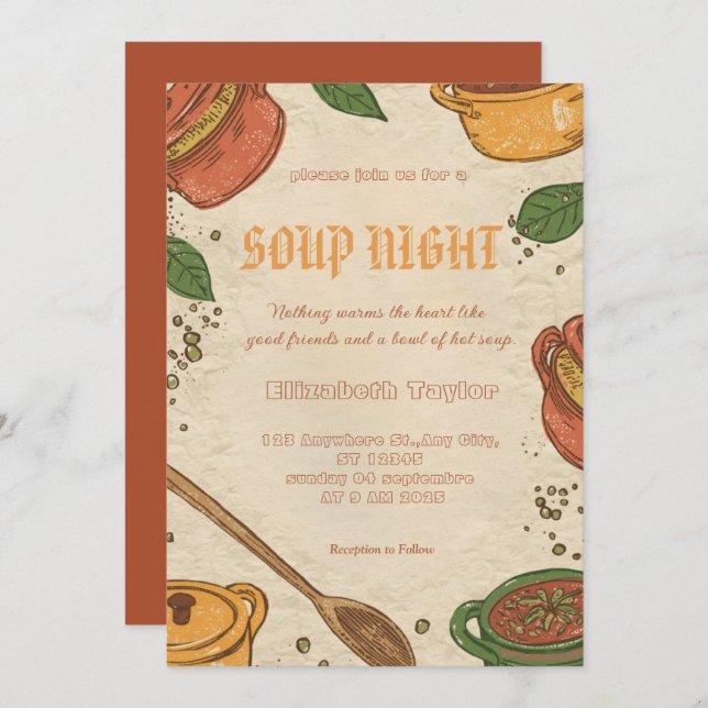Convites Soup Night Dinner Party Invitations (Frente/Verso)