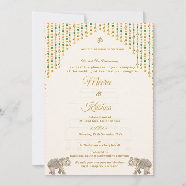 Convites South Indian Temple Wedding Invitation Suite (Frente)