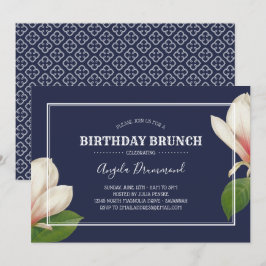 Convites Southern Magnolia Birthday Brunch Blue