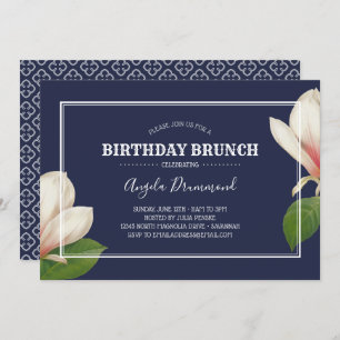 Convites Southern Magnolia Birthday Brunch Blue