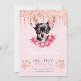 Convites Spa Birthday Elegant Dog Glitter