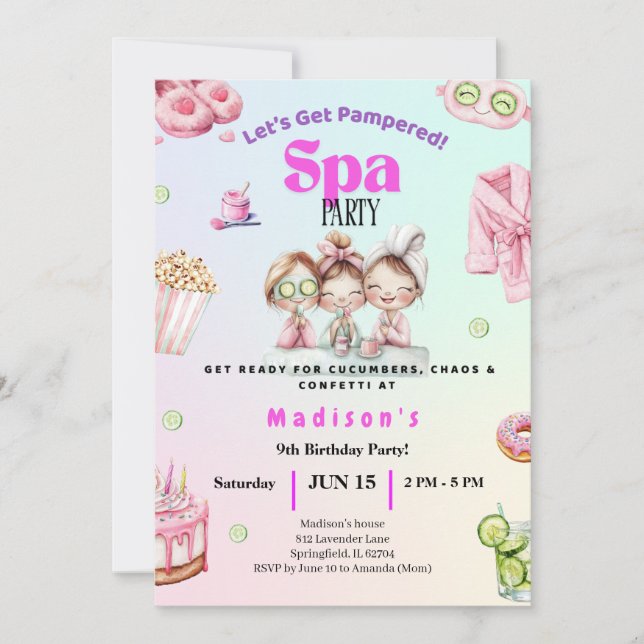 Convites Spa Birthday Invitation • Pamper Party Invite (Frente)