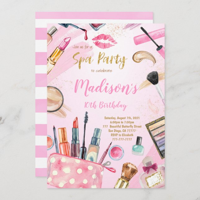 Convites Spa Birthday Invites (Frente/Verso)