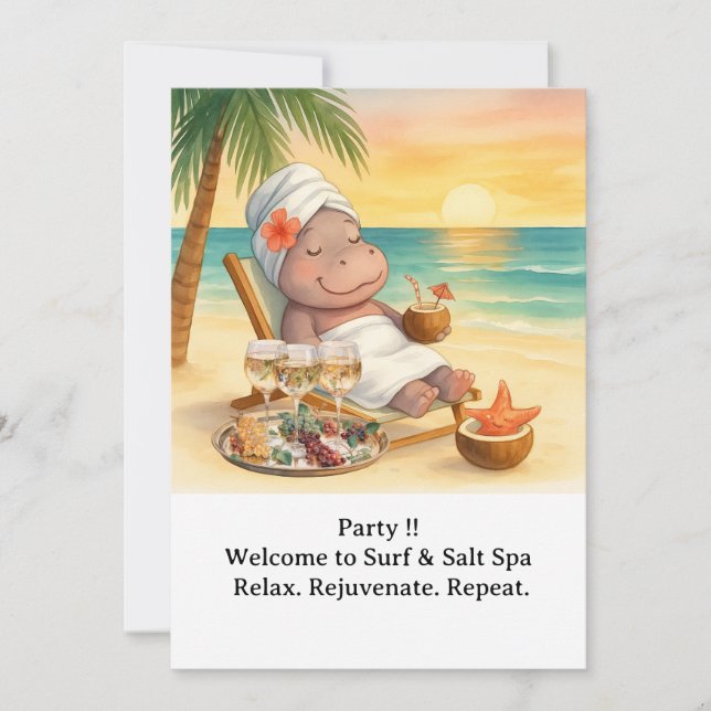 Convites Spa by the beach with Hippo  Invitation (Frente)