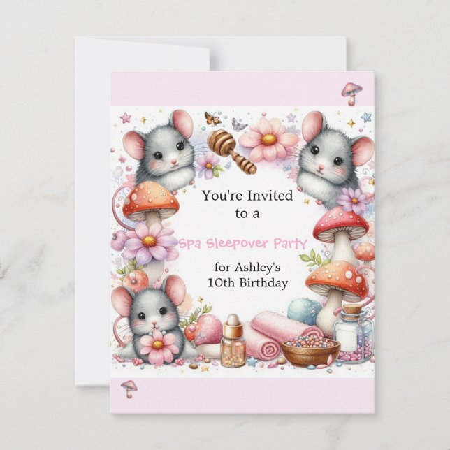 Convites  Spa Cute Mouse Sleepover Party Invitation (Frente)