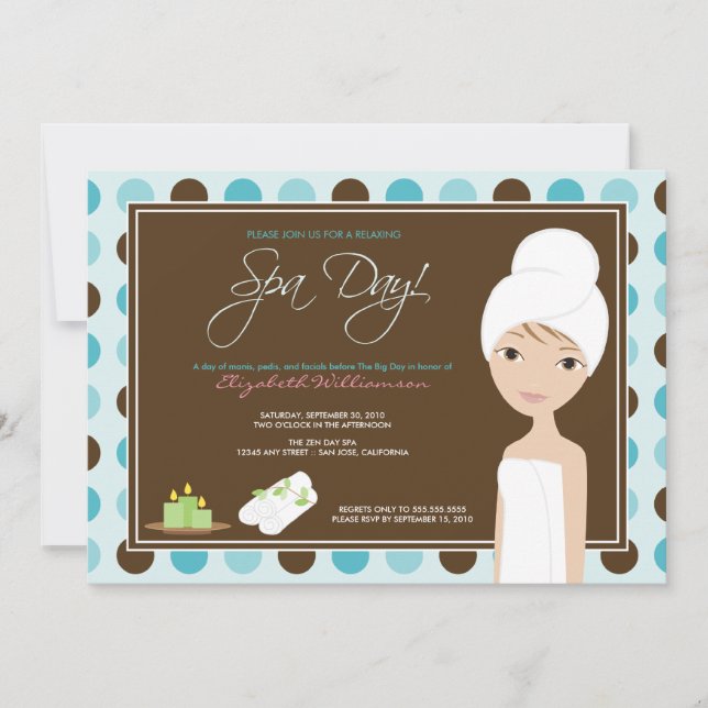 Convites Spa Day Polka-dots Chá de panela Invite (aqua) (Frente)